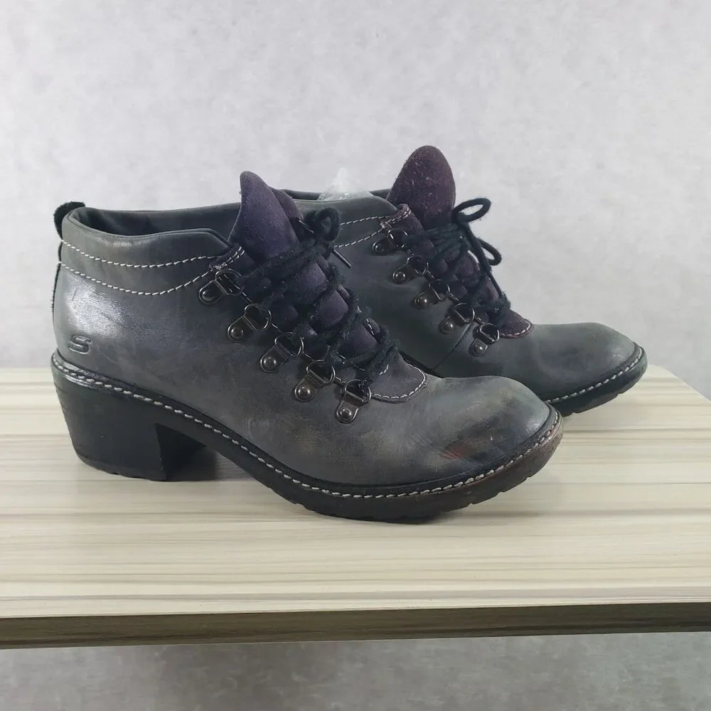 Sz 8.5 Vintage Skechers 90s Chunky Heel Lagenlook Artsy Grey Purple Y2K Booties